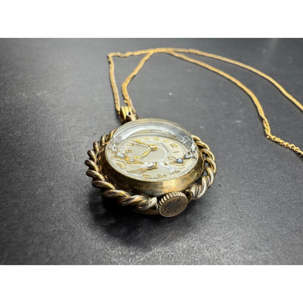Vtg Croton Ladies12k Gold Filled Ball Watch Pendant Necklace W/ Floral Design - Picture 3 of 10